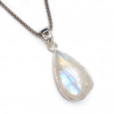 Rainbow moonstone pear silver pendant